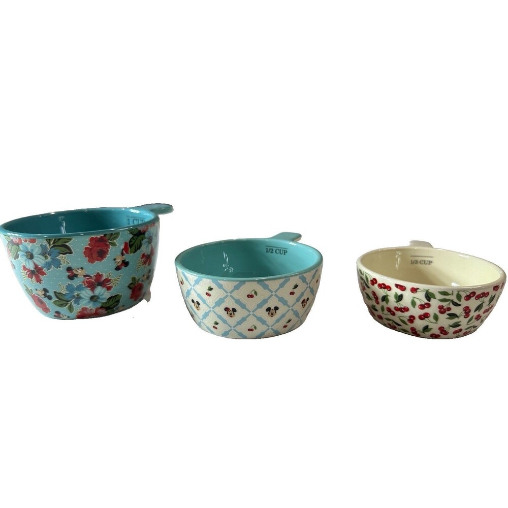 Disney Parks Mickey & Minnie Retro Back in the Day Ceramic Measuring Cup Floral